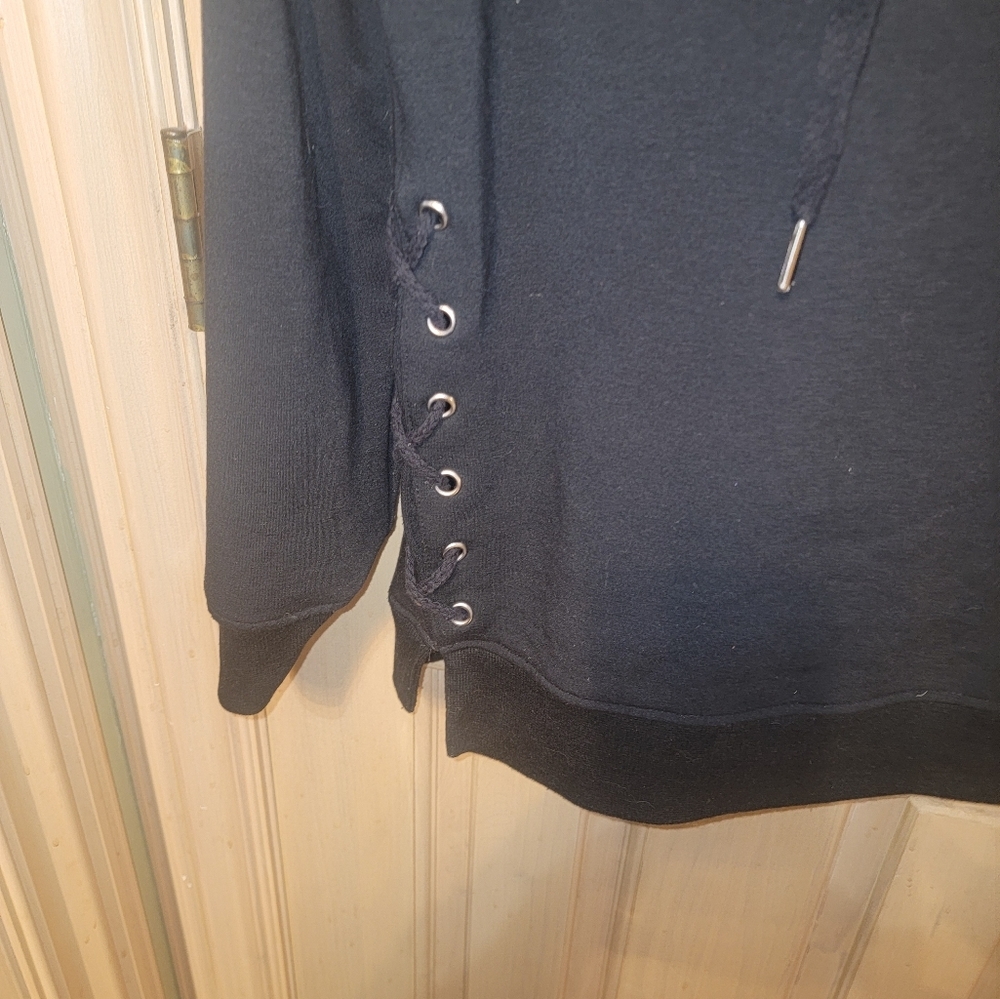 Misses sz M Alya black hooded Sweatshirt lace up sides - Picture 2 of 6